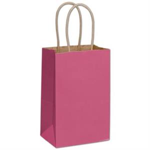 250 Cerise Pink Color-on-Kraft Paper Bags Shoppers 5 1/4