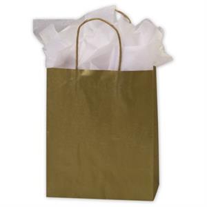 250 Gold Metallic-on-Kraft Paper Bags Shoppers 8 1/4 x 4 3/4 x 10 1/2