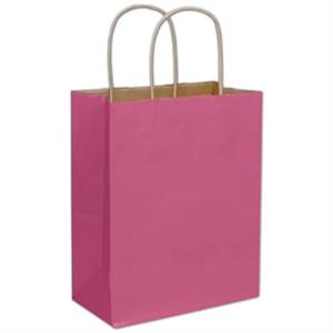 250 Cerise Pink Color-on-Kraft Paper Bags Shoppers 8 1/4 x 4 1/4 x 10 3/4