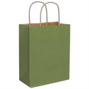 250 Rainforest Green Color-on-Kraft Paper Bags Shoppers 8 1/4 x 4 3/4 x 10 1/2