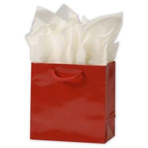 200 Premium Red Gloss Paper Bags Euro-Shoppers 6 1/2 x 3 1/2 x 6 1/2