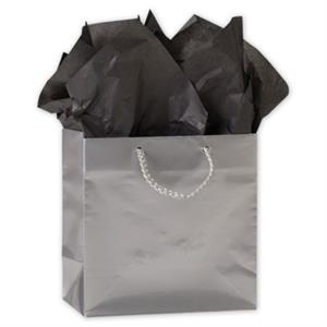 200 Premium Silver Gloss Paper Bags Euro-Shoppers 6 1/2 x 3 1/2 x 6 1/2