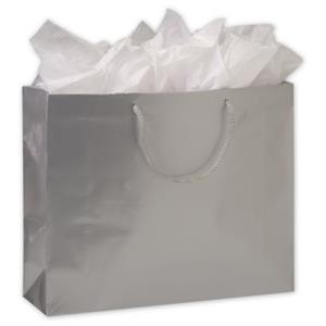 100 Premium Silver Gloss Paper Bag Euro-Shoppers 16 x 4 3/4 x 13