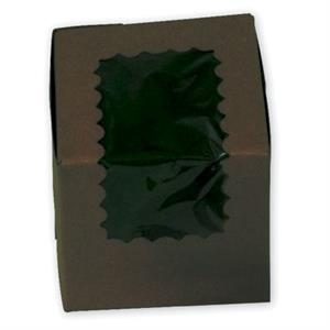 444W-513 Chocolate Brown Windowed Cupcake Boxes 1 Cupcake 4