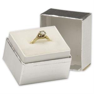 Silver Linen Ring Size Jewelry Boxes 1 1/2 x 1 1/4 x 1 1/2