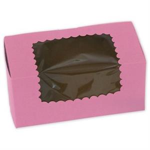 844W-195 Strawberry Pink Windowed Cupcake Boxes 2 Cupcakes 8