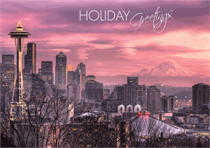 D2139 Sunset in Seattle Regional Holiday Cards 7 7/8 x 5 5/8