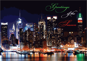 D2270 Waterfront Lights New York City Christmas Holiday Cards 7 7/8 x 5 5/8