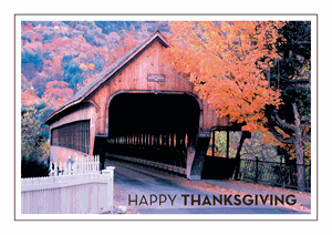 D2630 Covered Bridge and American Flag Thanksgiving Holiday Cards 7 7/8 x 5 5/8