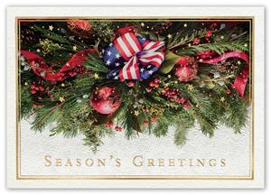H15655 Majestic Garland Patriotic Holiday Cards 7 7/8 x 5 5/8