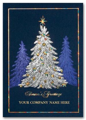 H59101 Illuminated Evergreen Business Holiday Cards 5 5/8 x 7 7/8