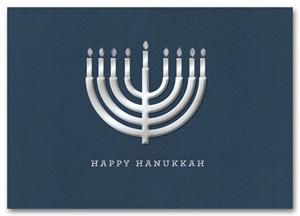 HH1677 Silver Menorah Hanukkah Card
