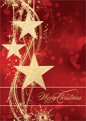 M0664 Golden Stars Merry Christmas Holiday Cards 5 5/8 x 7 7/8