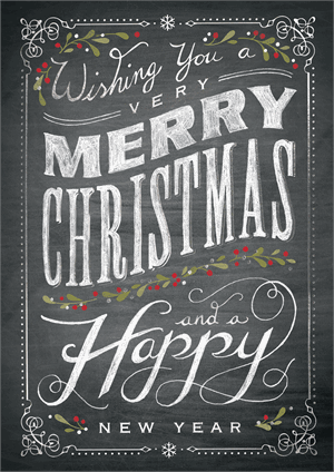 M1028 Chalkboard Merry Christmas Greeting Holiday Cards 5 5/8 x 7 7/8