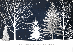 M1049 Winter Blue Treeline Holiday Cards 7 7/8 x 5 5/8