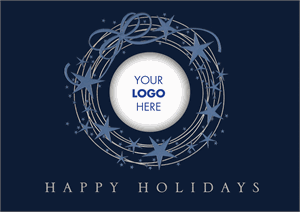 M1119 Blue Starry Wreath Business Logo Holiday Cards 7 7/8 x 5 5/8