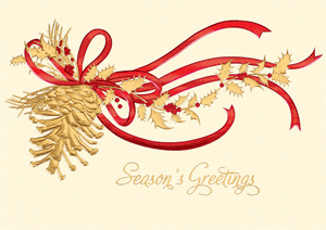 H17601 - N7601 Golden Pine Holiday Cards 7 7/8 x 5 5/8
