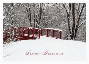 C1173 Red Bridge Winter Scene Holiday Cards 7 7/8 x 5 5/8