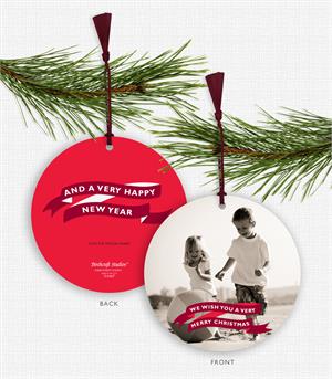 D2467 Banner Message Photo Ornament Holiday Cards 5.5