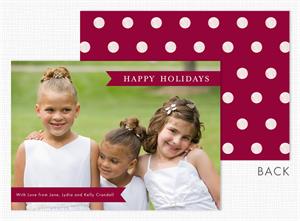 D2488 Burgundy Banners & Dots Holiday Photo Card 7 7/8 x 5 5/8