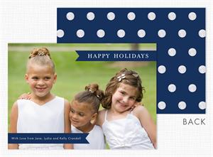 D2490 Navy Banners & Dots Holiday Photo Card 7 7/8 x 5 5/8