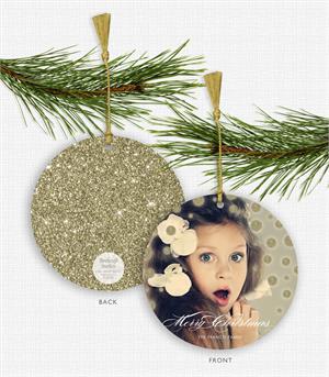 D2563 Golden Sparkle & Shine Photo Ornament Holiday Card 5.5