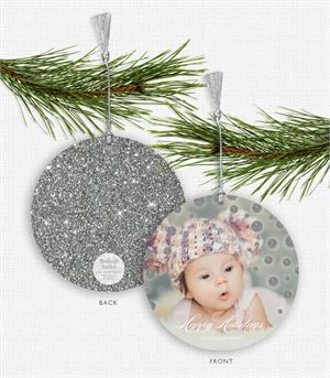 D2565 Silver Sparkle & Shine Photo Ornament Holiday Card 5.5