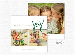 D2673 Peace Love joy Square Flat 3 Photo Holiday Card 5.5