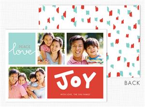 D2682 Peace love Joy Flat 3 Photo Christmas Card 7 7/8 x 5 5/8