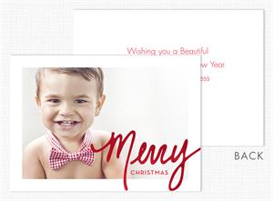 D2689 Shimmery Merry Christmas Flat Photo Holiday Card 7 7/8 x 5 5/8