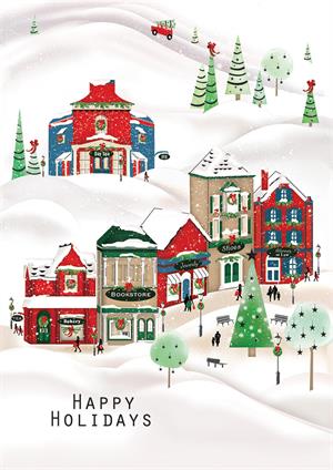 H08687 Cheerful Village Holiday Cards 5 5/8