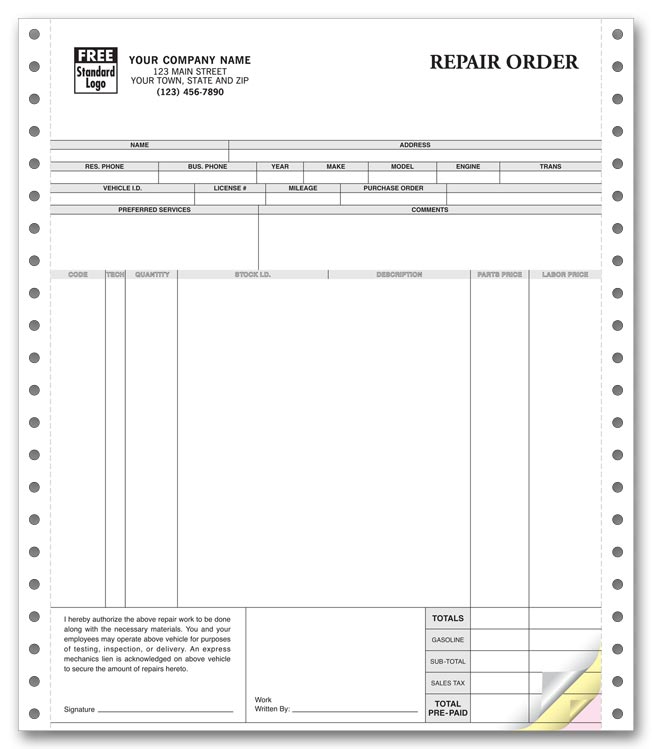 12220 Repair Orders Continuous Classic...