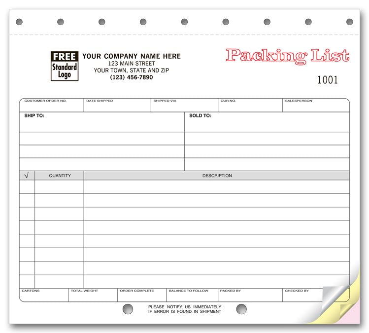 127 Carbonless Small Format Packing...