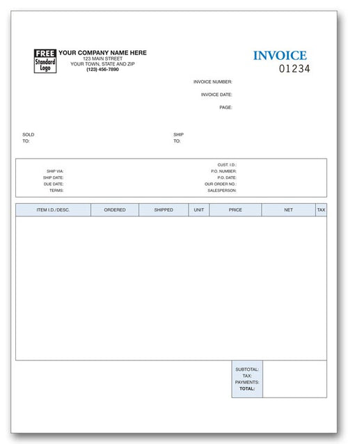 13014 Laser Inkjet Invoice 8 1/2 x 11"