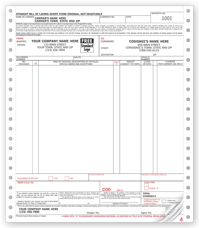13861 Continuous Bill Of Lading...