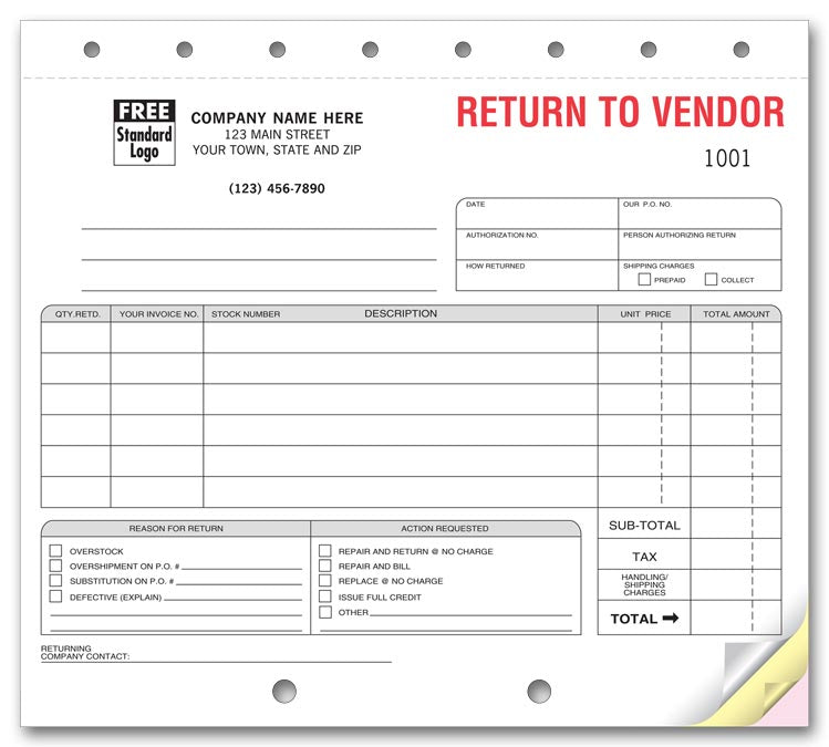 139 Return to Vendor Forms...