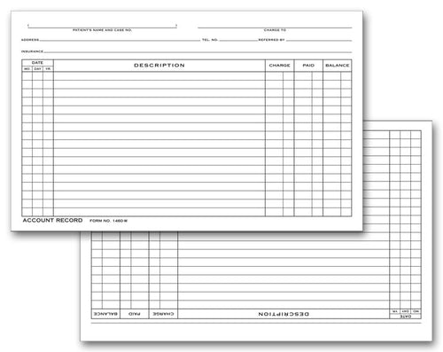 1460W Account Record Billing Card Single Entry 5 x 8"