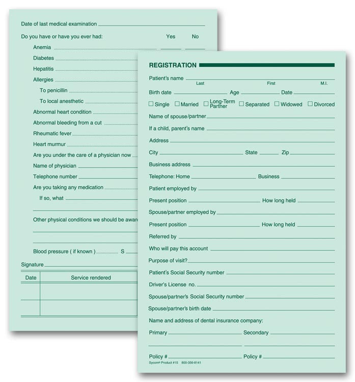 15 Dental Registration Forms Two...