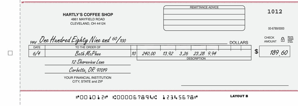 150NC Payroll/General Cash Disbursement Center Check 3 1/4 x 9 1/8"