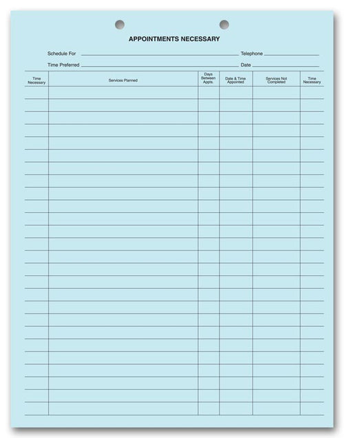 20078 Dental Appointments Necessary Forms 2 Hole Punch Blue Bond 11 X 8 1/2"