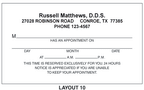 200-1 One Sided Appointment Business Cards Imprinted Layout AP10 3 1/2 x 2"