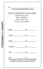 200-1 One Sided Appointment Business Cards Imprinted Layout AP11 3 1/2 x 2"