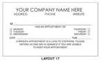 200-1 One Sided Appointment Business Cards Imprinted Layout AP17 3 1/2 x 2"