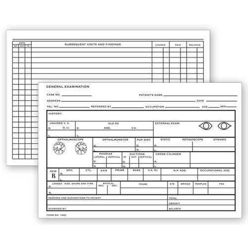 20972 Optometry Record Card Two-Sided 4 x 6"