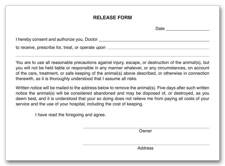 20976 Veterinary Release Form Pads...