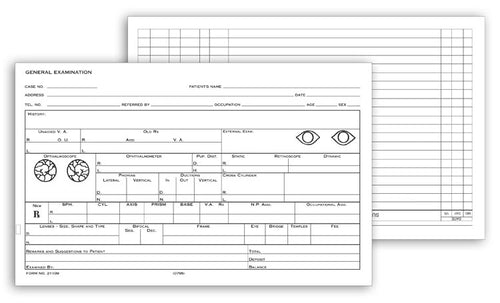 21109 Optometry Records Card Two-Sided 5 x 8"