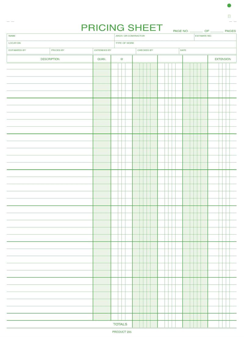 235 Pricing Sheets 8 1/2...