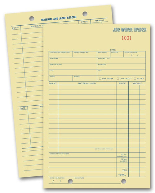 256 Job Work Order Cards Padded 5 1/2 x 8 1/2"