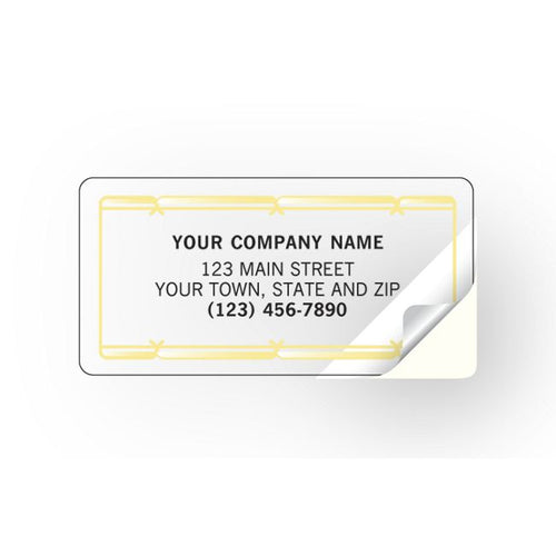 324 Advertising Labels with Gold Foil Border Poly Film 1 3/4 x 7/8"