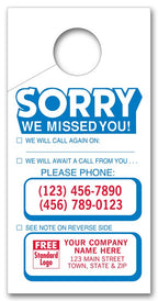 34 Sorry We Missed You Doorknob Hanger 3 x 6"